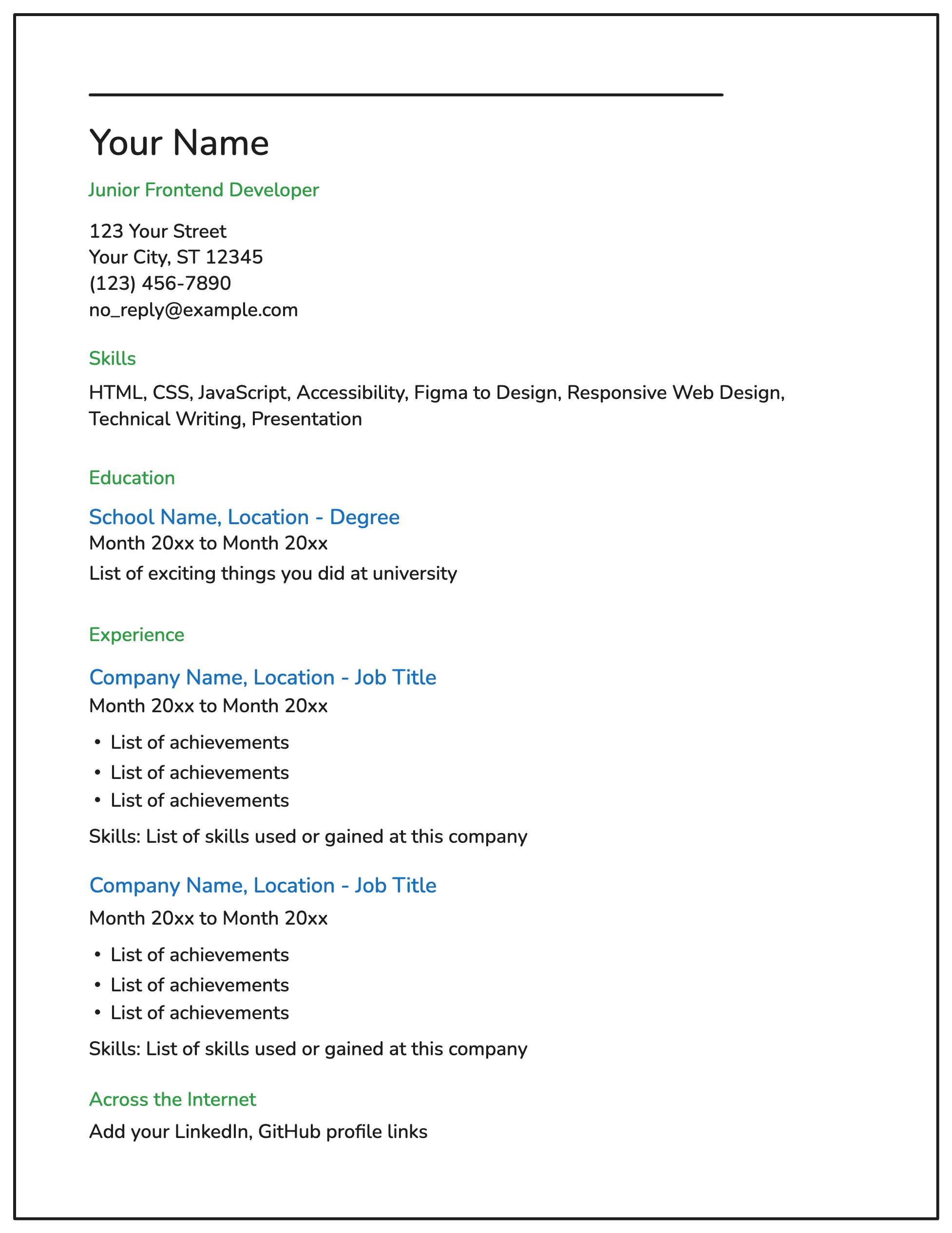 Single-Page CV